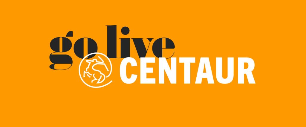 go live @ CENTAUR on orange background
